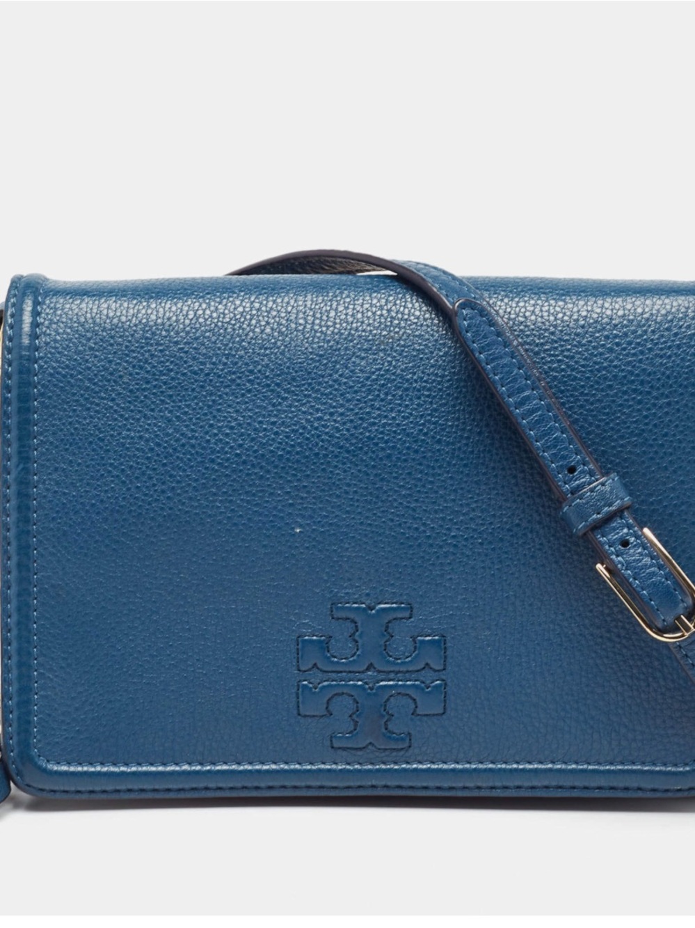 Tory Burch Teal Blue Pebbled Leather Crossbody